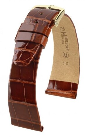 Product detail of Řemínek Hirsch Prestige 1 alligator - zlatohnědý, lesk - M - řemínek 15 mm (spona 14 mm)