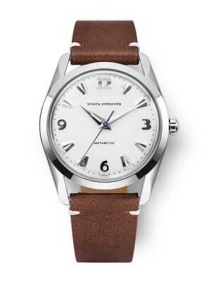 Product detail of Nivada Grenchen Antarctic 35 mm - White Luminova - Brown Leather White Stitching