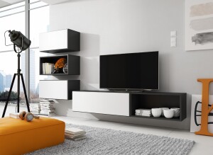 Product detail of Artcam Obývací stěna ROCO 4 roco: korpus černý mat / okraj černý mat / dvířka bílý mat