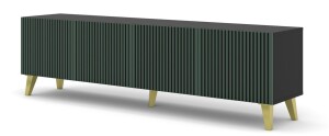 Product detail of ARTBm TV stolek RAVENNA F 4D 200 | černá matná / zelená Provedení: Černý mat / zelená / zlaté plastové nohy