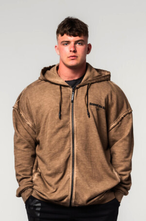Product detail of Pánská mikina Nebbia  Washed-off Zip Up Hoodie GYM BRO Light Brown L