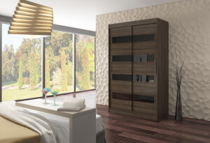 Product detail of ArtAdrk Šatní skříň MARTINEZ | 150 cm Barva: čokoládová/černá lacobel