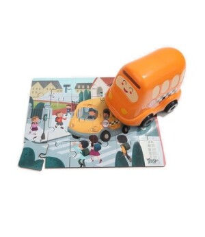 Product detail of Puzzle Školní autobus, dřevěné s hračkou