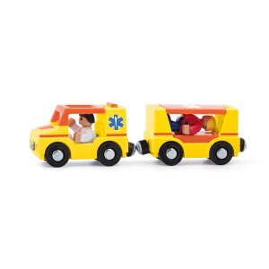 Product detail of Woody Autíčko Ambulance s panáčky k vláčkodráze, žlutá
