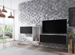 Product detail of Artcam Sestava do obývacího pokoje ROCO 11 roco: korpus bílý mat / okraj bílý mat / dvířka černý mat