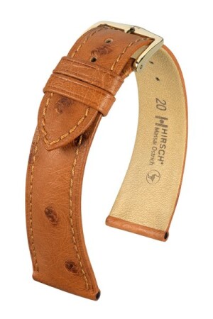 Product detail of Řemínek Hirsch Massai Ostrich - zlatohnědý - 19 mm - L – Standardní délka (doporučujeme) - 14 mm - Zlatá