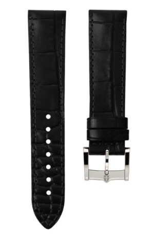 Product detail of Kožený řemínek Biatec | Černý z teletiny krokodýlí vzor - 20 mm - Stříbrná