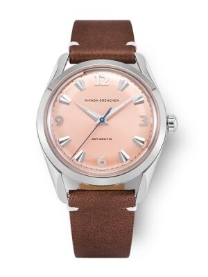 Product detail of Nivada Grenchen Antarctic 35 mm Salmon - Brown Leather White Stitching