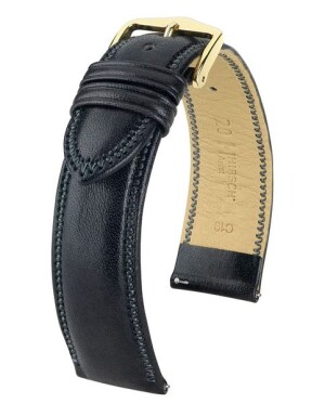 Product detail of Řemínek Hirsch Ascot - černý, lesk - 18 mm - L – Standardní délka (doporučujeme) - 16 mm - Zlatá