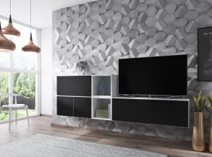 Product detail of Artcam Obývací stěna ROCO 9 roco: korpus bílý mat / okraj bílý mat / dvířka černý mat