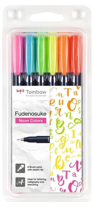Product detail of Tombow Sada štětcových fixů Fudenosuke tvrdost 1 - hard 6 neonových barev