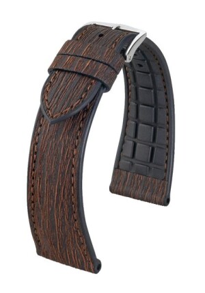 Product detail of Řemínek Hirsch Bark - hnědý - 22 mm - L – Standardní délka (doporučujeme) - 18 mm - Stříbrná