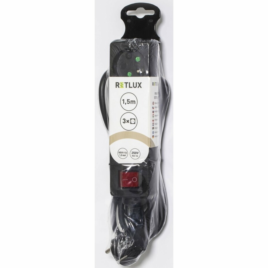 Retlux RPC 18B Prodlužovací kabel s vypínačem, 3 zásuvky, 1,5 m - main (1)