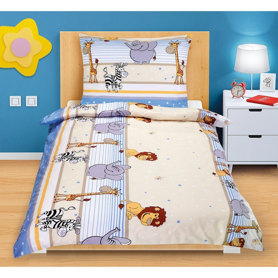 Bellatex Bavlněné povlečení Junior Safari modrá, 140 x 200 cm, 70 x 90 cm - main (0)