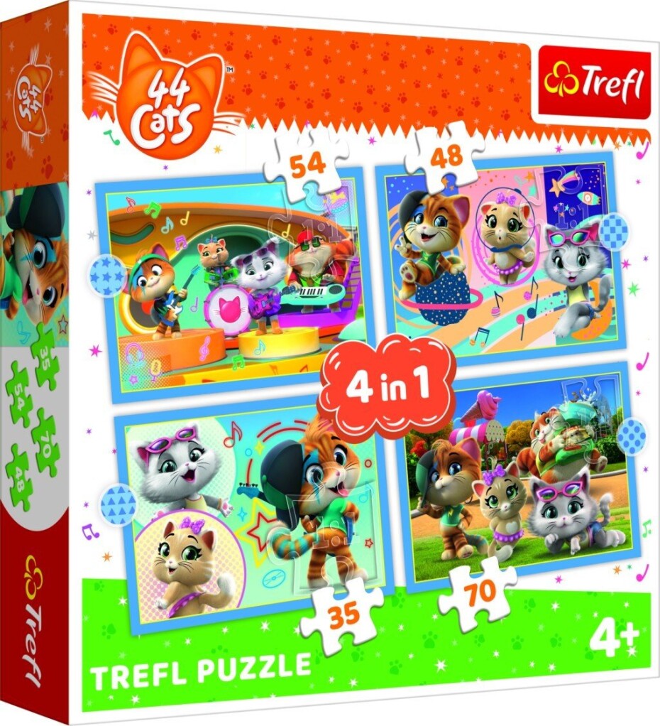 Trefl Puzzle 44 koček: Kočičí tým 4v1 (35,48,54,70 dílků) - Tolo - main (0)
