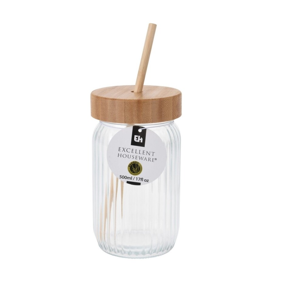 EH Sklenice na nápoje s bambusovým víkem, 0,5 l - main (1)