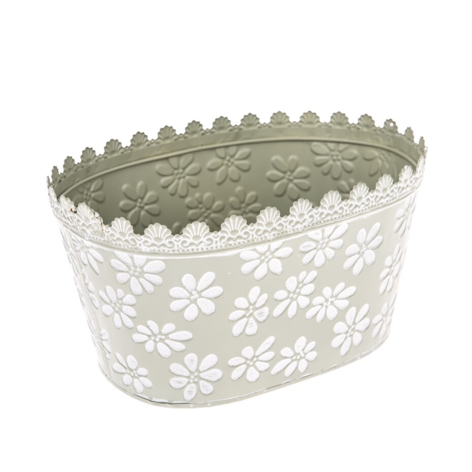 Kovový obal na květináč Flowers zelená, 22 x 11 x 14,5 cm - main (0)