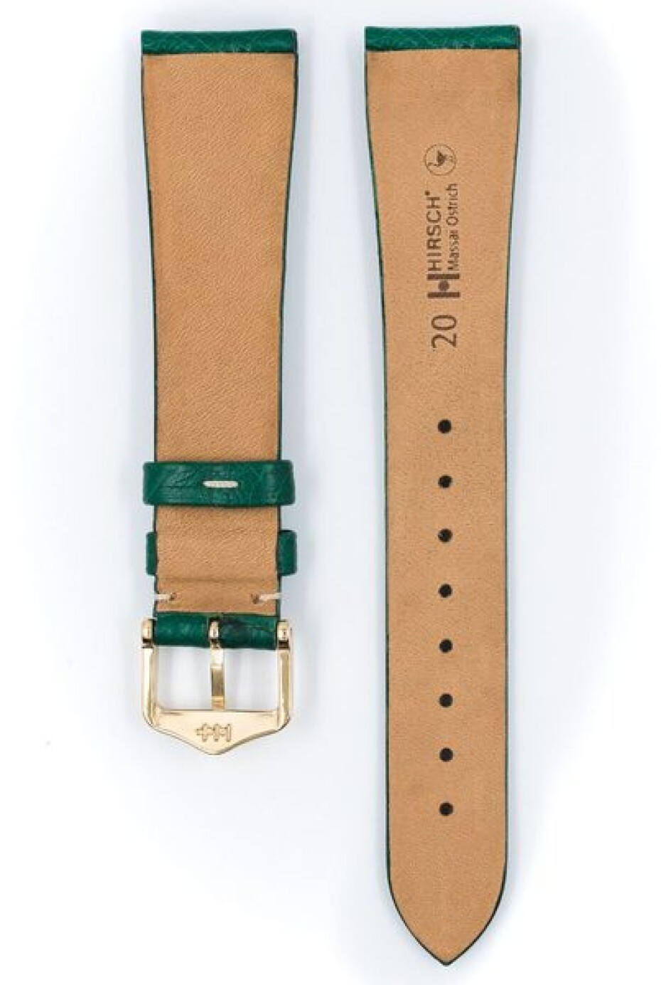 Řemínek Hirsch Massai Ostrich - zelený, bílé prošití - 18 mm - L – Standardní délka (doporučujeme) - 16 mm - Stříbrná - main (2)