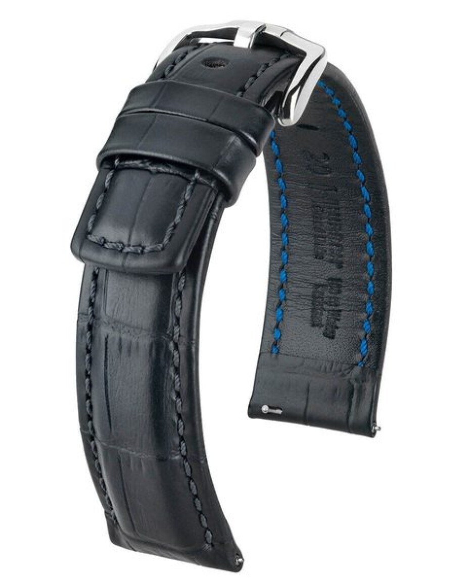 Řemínek Hirsch Grand Duke - černý - 22 mm - L – Standardní délka (doporučujeme) - 20 mm - Stříbrná - main (0)