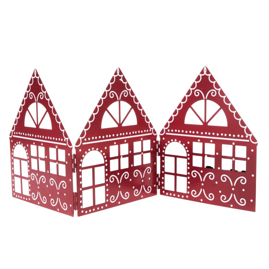 Vánoční kovová dekorace Three houses červená, 50 x 20 x 2,5 cm - main (0)