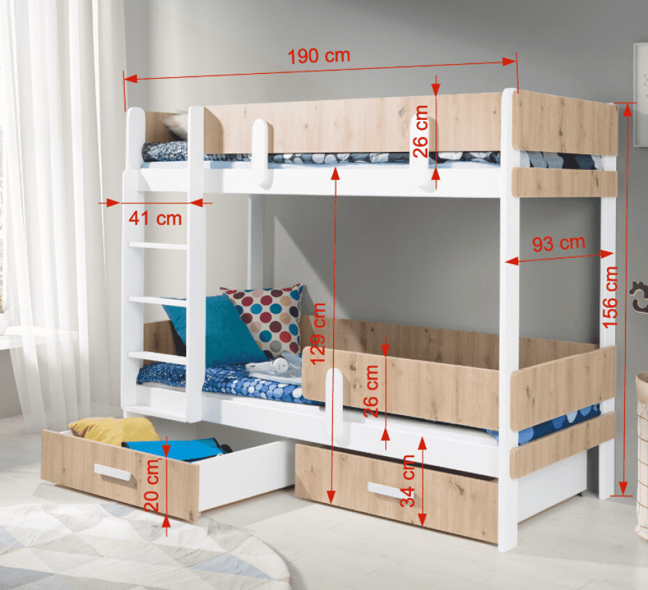 ArtBed Dětská patrová postel ETTORE | 80 x 180 cm Provedení: Moření - Barva - main (5)