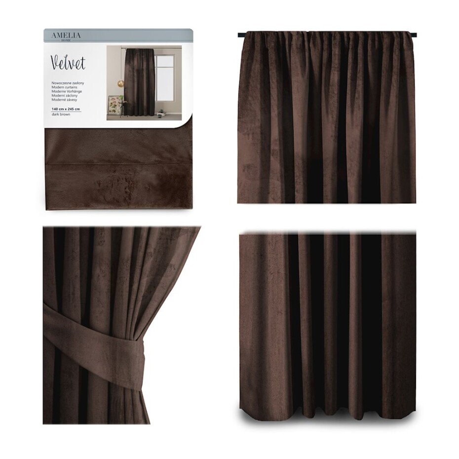 ArtFlhf Stínicí závěs VELVET PLEAT P | 140 x 245 cm Barva: Tmavě-hnědá - main (1)