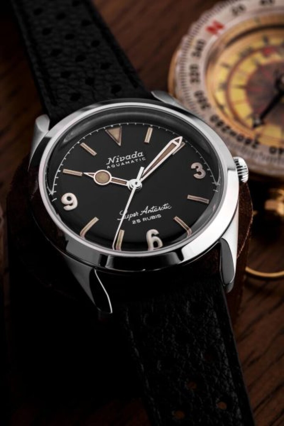 Nivada Grenchen Super Antarctic 3.6.9 Black Vintage - Black Leather White Stitching - main (5)