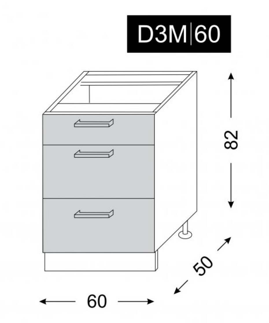 ArtExt Kuchyňská skříňka spodní BONN | D3M 60 Barva korpusu: Grey - main (28)