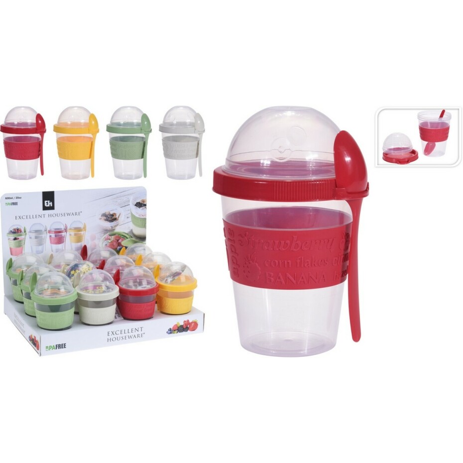 EH Hrnek na jogurt se lžičkou, 600 ml, plast, mix barev - main (6)
