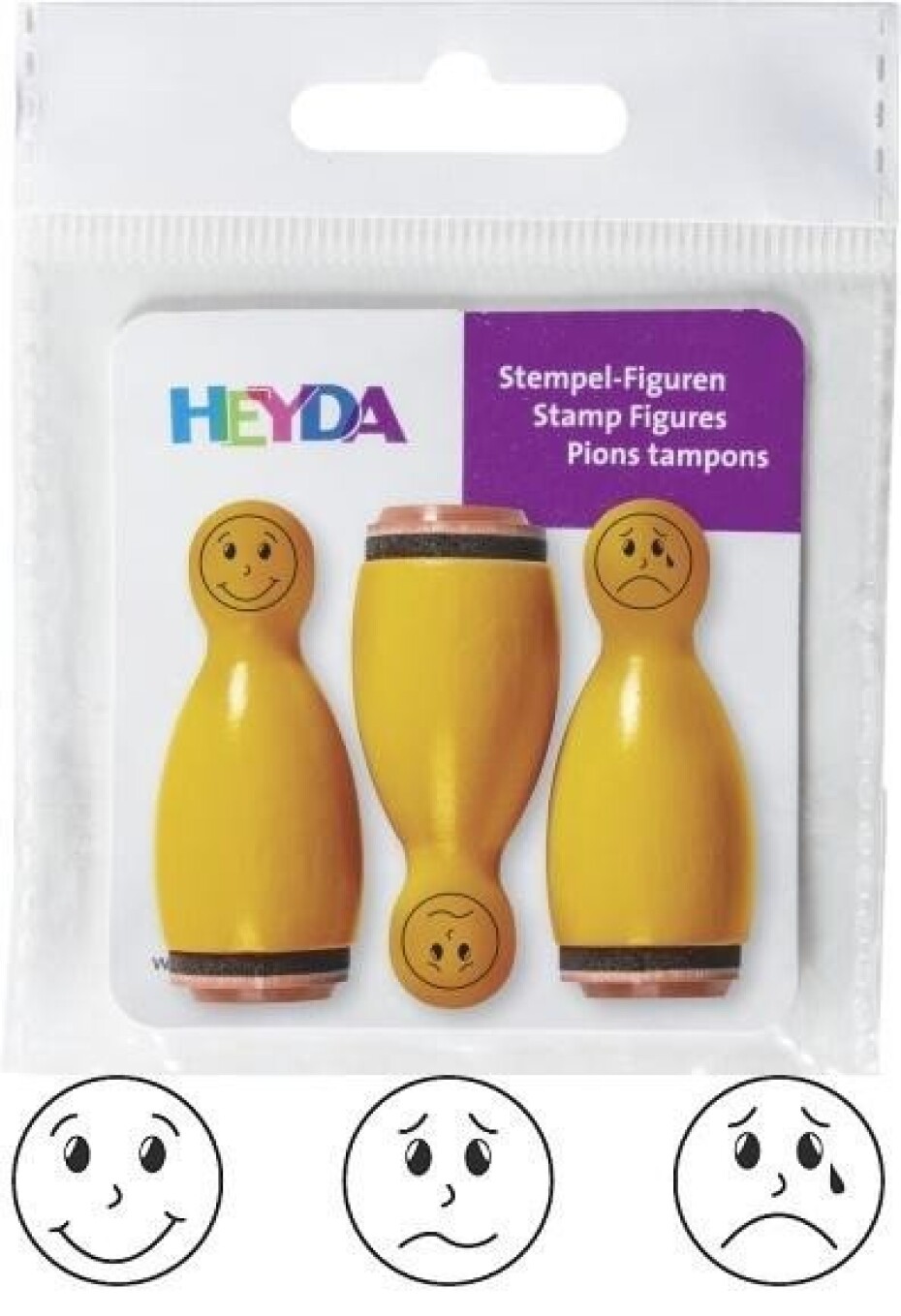 HEYDA Dřevěná razítka kuželky smajlíci - žluté 3 ks - main (0)