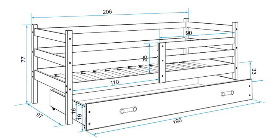 BMS Dětská jednolůžková postel ERYK | šedá 90 x 200 cm Barva: Šedá / růžová, Rozměr: 200 x 90 cm - main (10)