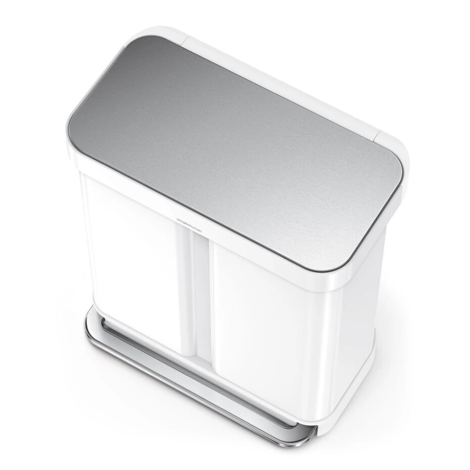 Simplehuman Pedálový odpadkový koš na  tříděný odpad, 58 l, bílá ocel - main (2)