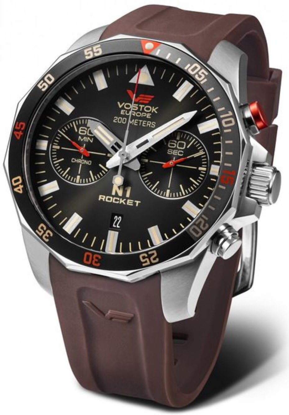 Vostok Europe N-1 Rocket Chrono Line 6S21-225A618S - Hnědý silikonový řemínek - main (0)