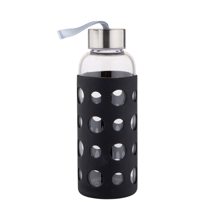 Altom Skleněná láhev na vodu v silikonovém obalu 425 ml, černá - main (1)