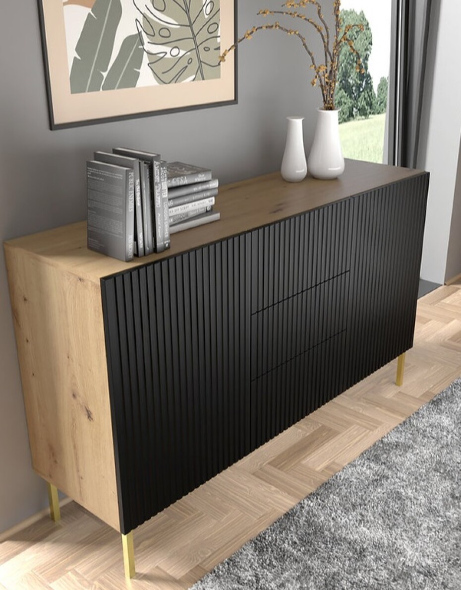 ARTBm Komoda RAVENNA B 2D3S 150 | dub artisan / černá matná Provedení: Dub artisan / černý mat / černé nohy - main (5)