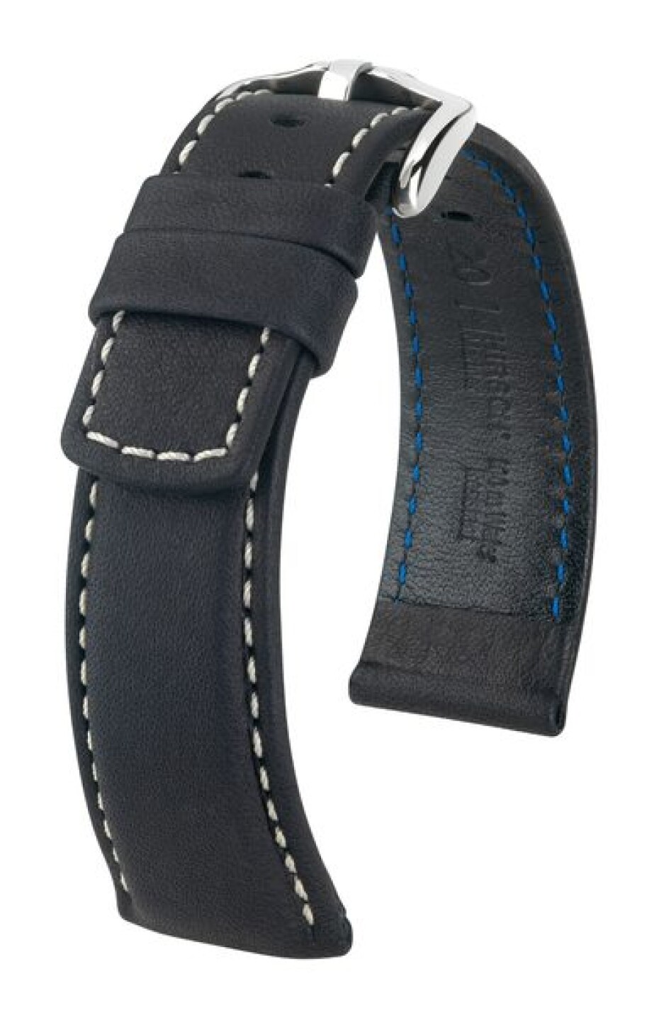 Řemínek Hirsch Mariner - černý - 22 mm - L – Standardní délka (doporučujeme) - 20 mm - Stříbrná - main (0)