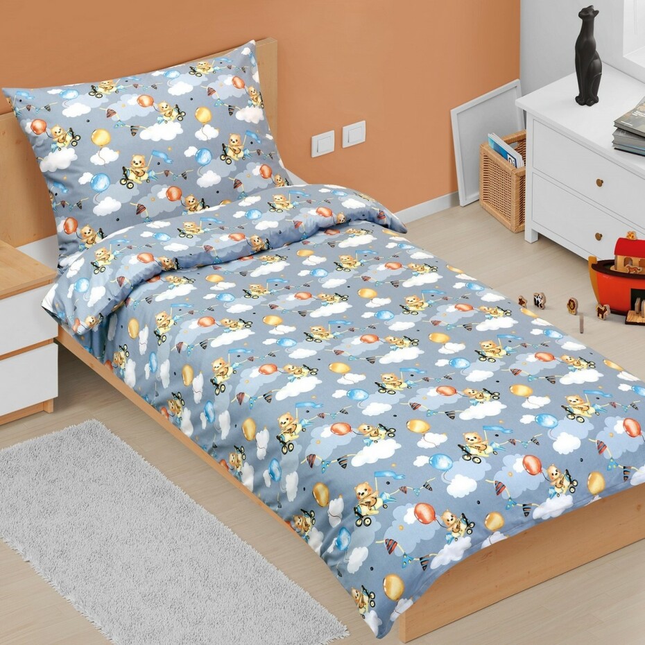 Bellatex Bavlněné povlečení Junior Medvídek v letadle, 140 x 200 cm, 70 x 90 cm - main (0)