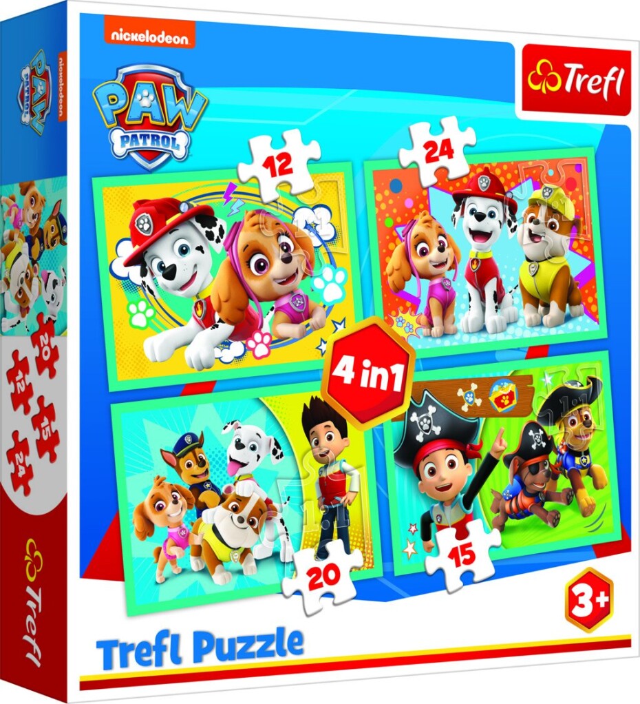 Trefl Puzzle Tlapková patrola - Šťastný tým 4v1 (12,15,20,24 dílků) - Trefl - main (0)