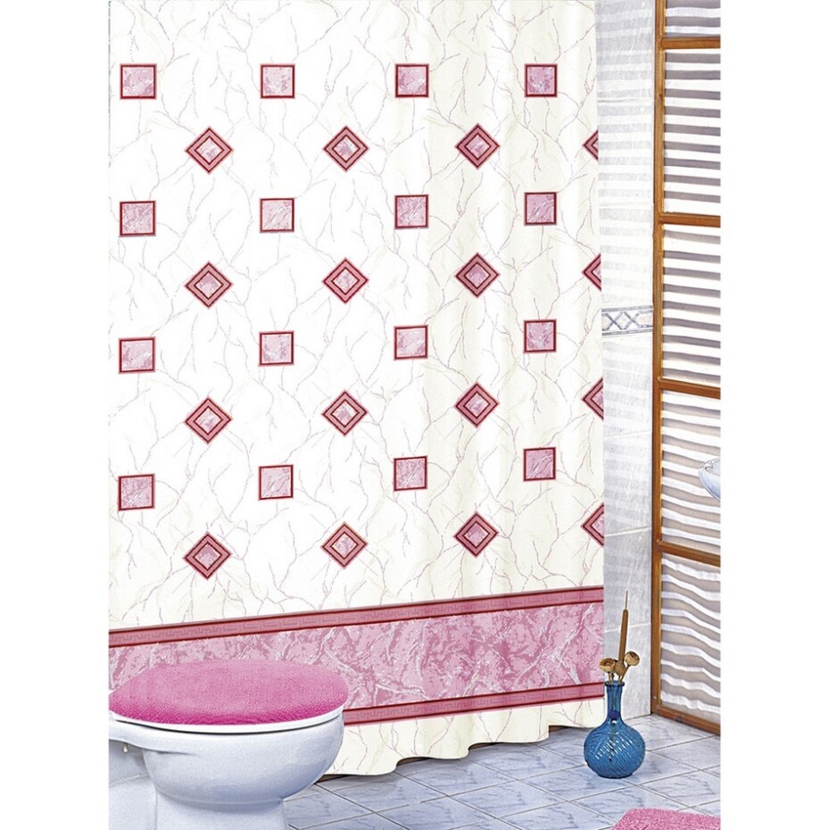 Bellatex Sprchový závěs Čtverce růžová, 180 x 200 cm - main (0)