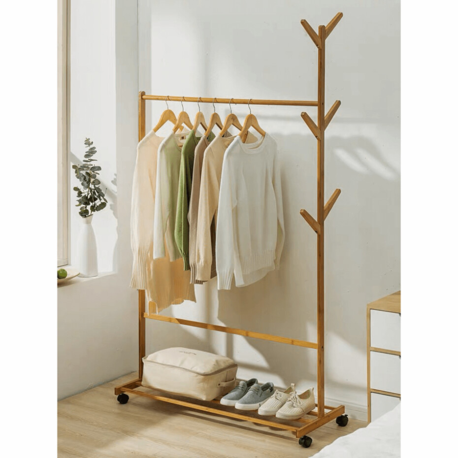 Pojizdný věšák Vikir typ 3, bambus, 100 cm - main (1)