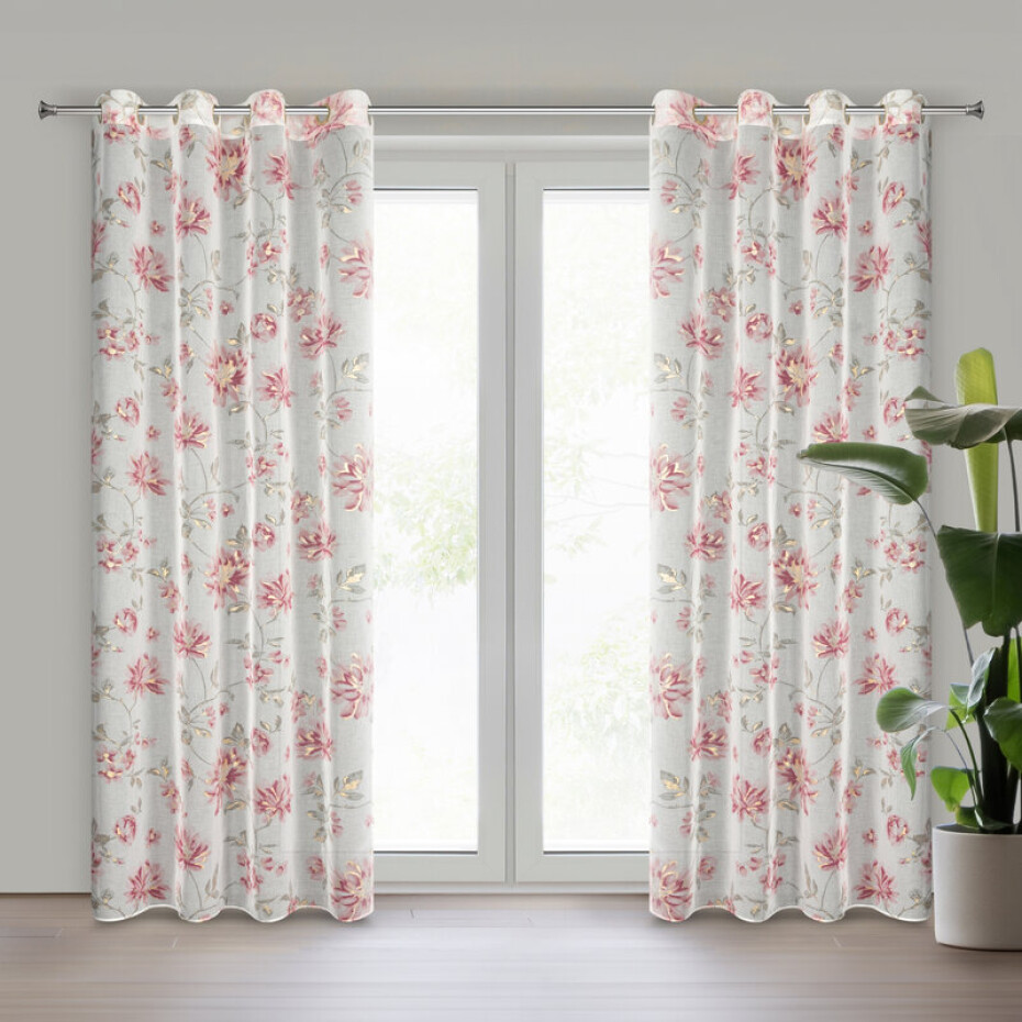 ArtFir Záclona KALINA K | bílá/růžová 140 x 250 cm - main (0)