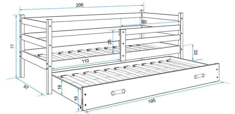 BMS Dětská postel s přistýlkou ​​ERYK 2 | borovice 90 x 200 cm Barva: Borovice / růžová, Rozměr: 200 x 90 cm - main (5)