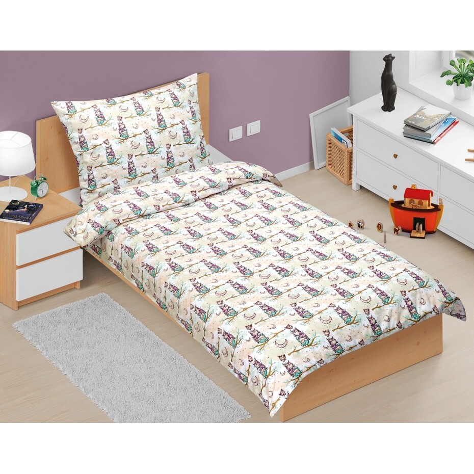 Bellatex Bavlněné povlečení Junior Sovička na větvi, 140 x 200 cm, 70 x 90 cm - main (0)