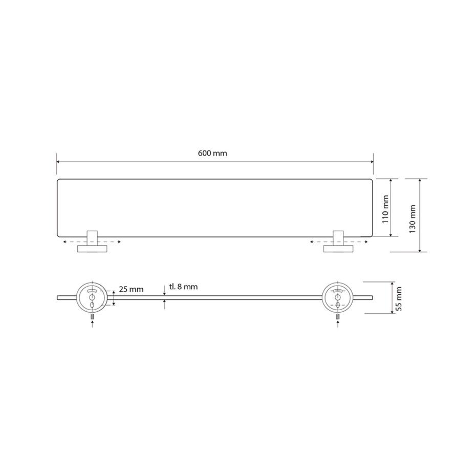 Sapho XR609W X-Round White skleněná polička, 60 cm, mléčné sklo/bílá - main (1)