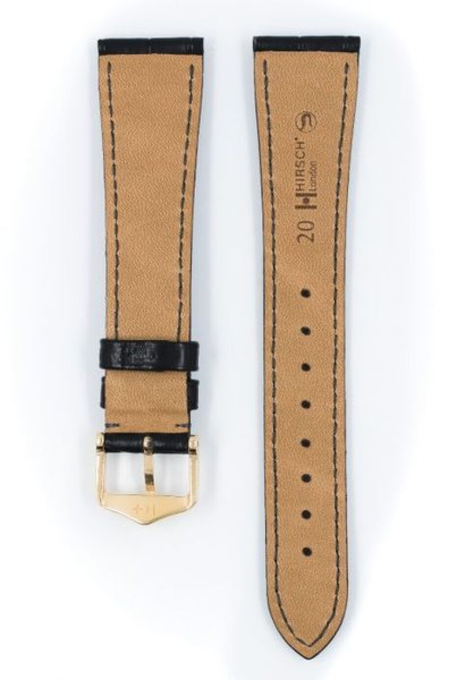 Řemínek Hirsch London Alligator - černý, mat - 20 mm - L – Standardní délka (doporučujeme) - 18 mm - Zlatá - main (2)