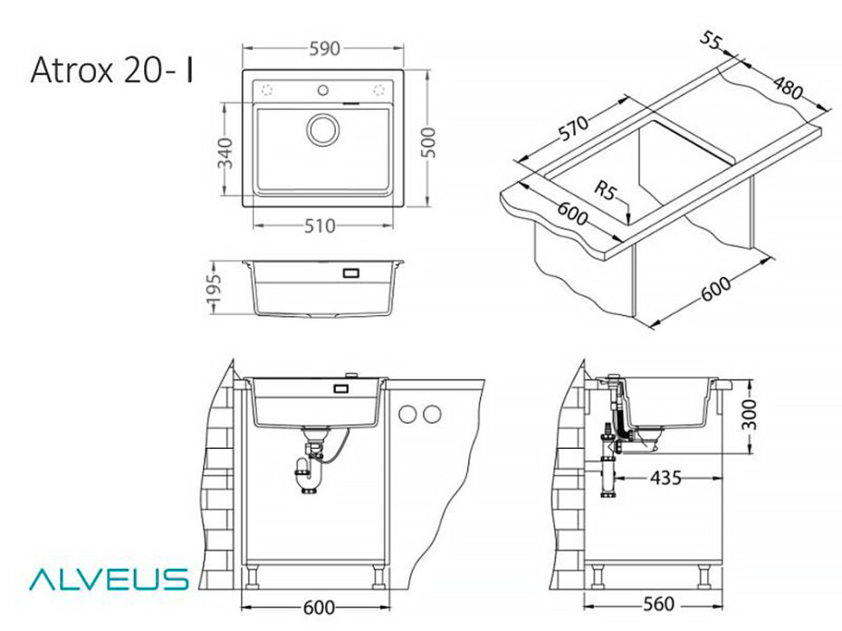 Alveus Granitový dřez ATROX 30 Barva: Beton - main (3)