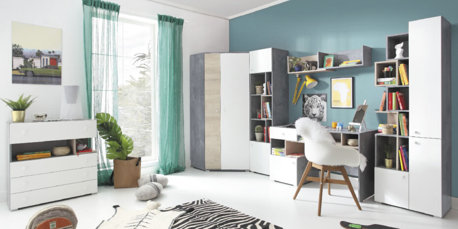 Meblar Šatní skříň SIGMA SI3 L/P Barva: beton/bílá/dub - main (4)