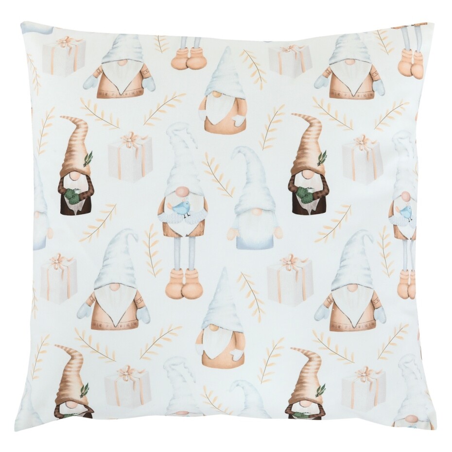 Polštář sametový s výplní, bílý - se skřítky, 100% polyester, 45 x 45 cm. - main (0)