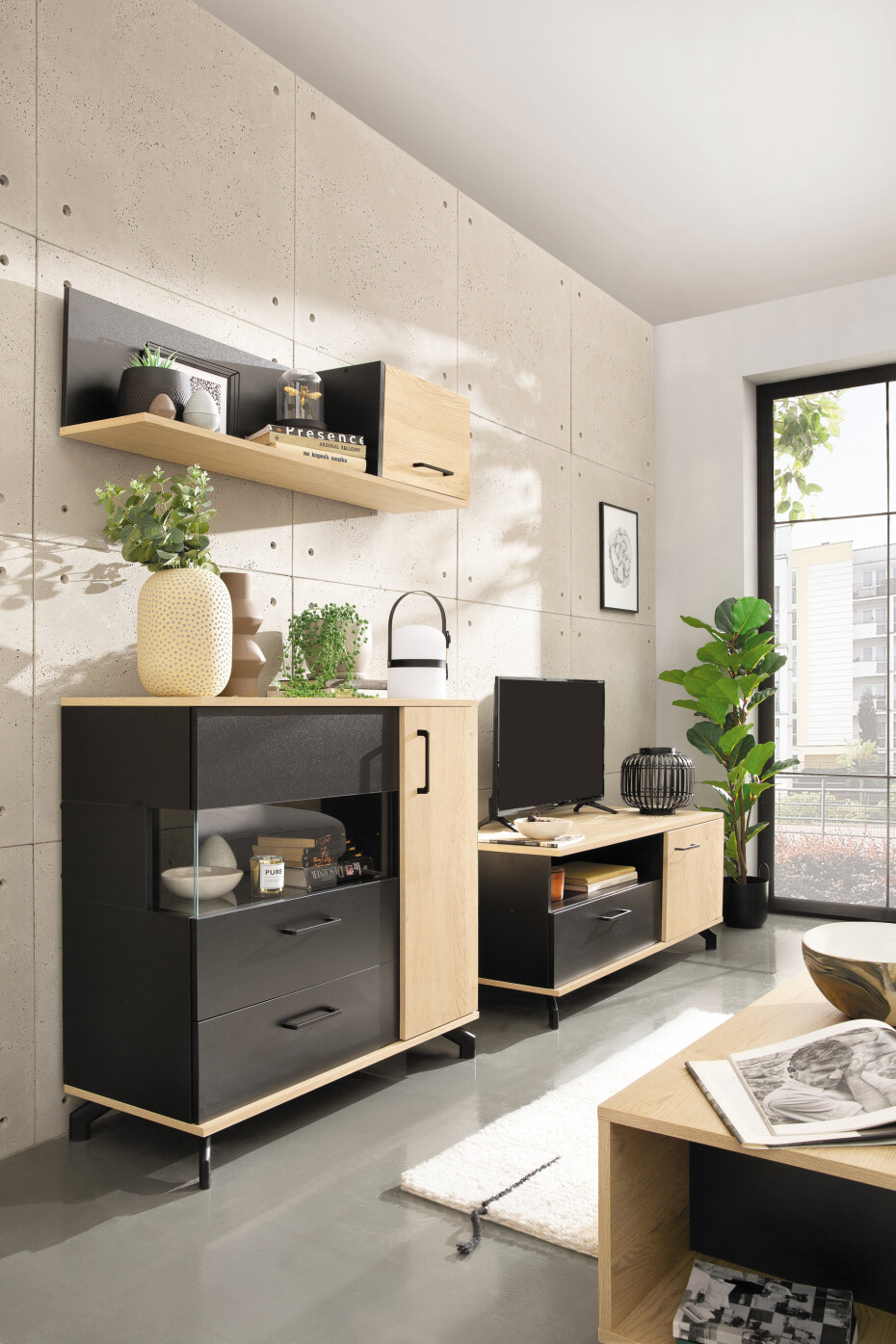 Meblar Vitrína MADISON MD4 Barva: bílý lux / dub biskoptovy - main (7)