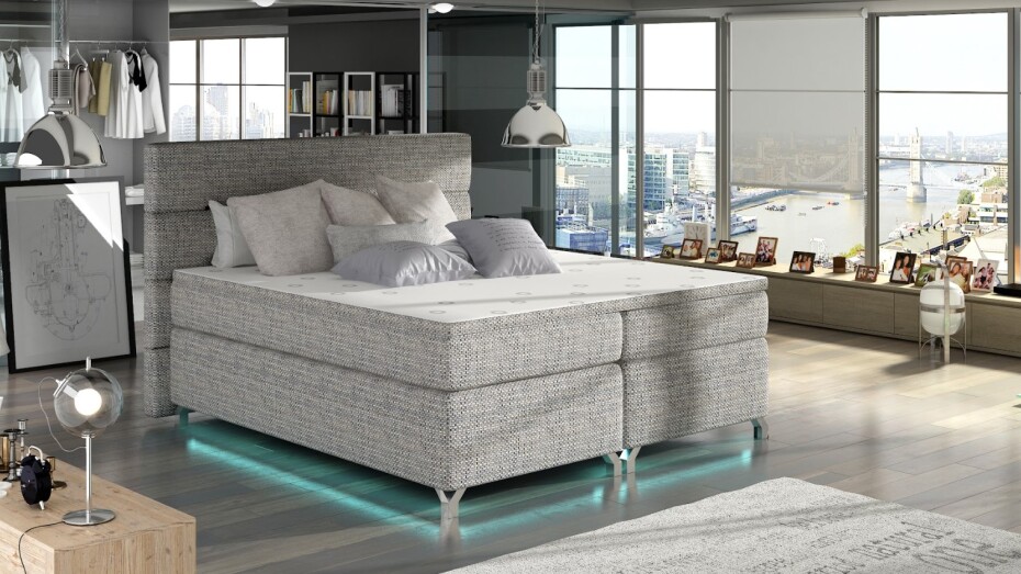 Artelta Manželská postel AMADEO Boxspring s LED osvětlením | 140 x 200 cm Barva: BAO 04 - Sawana 05 (šedá) - main (1)